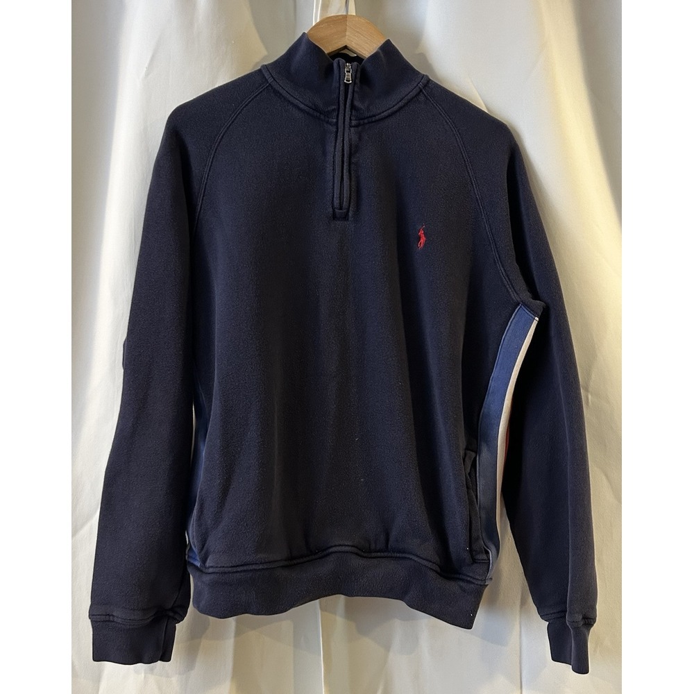 Polo Ralph Laure‎ 1/4 Zip Vintage Side Stripe Sweatshirt Pony Preppy Size Large